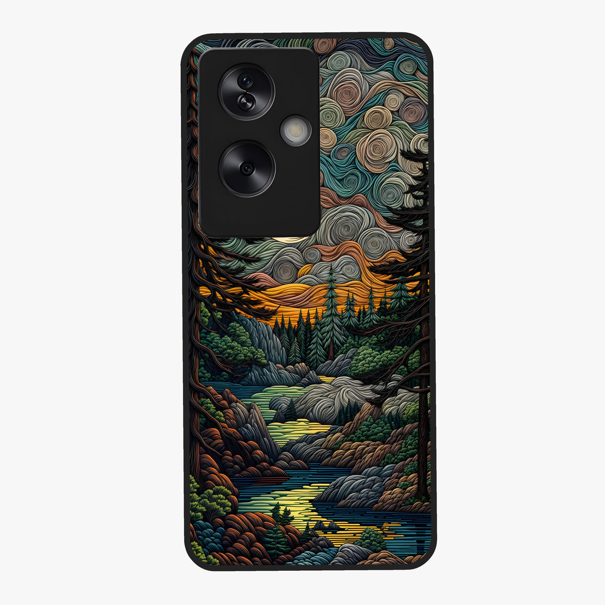 Moonlight Forest Dream Glass Case showing flat back view with mystical forest moonlight artwork and glossy glass finish.