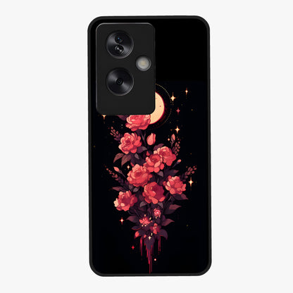 Moonlit Floral Elegance Glass Case showing flat back view with elegant floral artwork under moonlit tones and glossy glass finish.