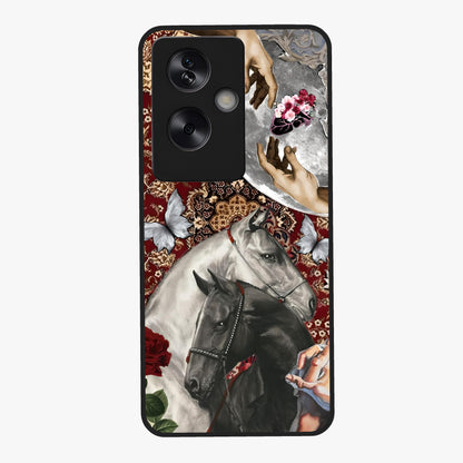 Moonlit Royal Stallion Glass Case showing flat back view with majestic horse under moonlight artwork and glossy glass finish.
