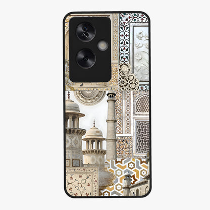 Mughal Marble Legacy Glass Case showing flat back view with intricate Mughal inspired marble pattern and glossy glass finish.