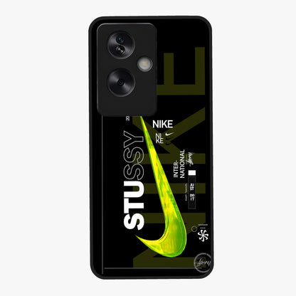 Neon Street Edition Glass Case showing flat back view with neon street style artwork and glossy glass finish.