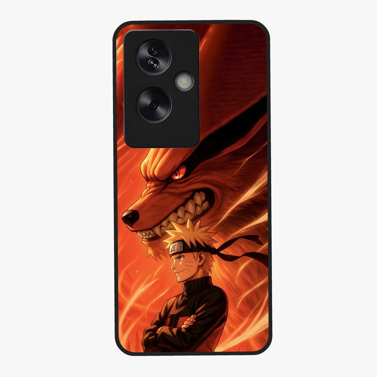 Nine Tails Legacy Glass Case showing flat back view with powerful nine-tailed fox inspired artwork and glossy glass finish.