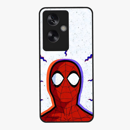 Omg Spiderman Glass Case showing flat back view with bold superhero inspired artwork and glossy glass finish.