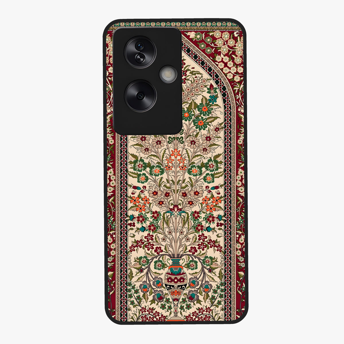 Persian Inspired Glass Case showing flat back view with ornate Persian style pattern artwork and glossy glass finish.