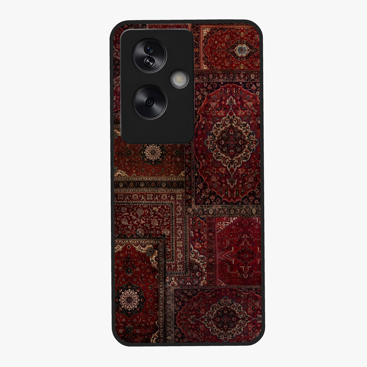 Persian Velvet Tale Glass Case showing flat back view with luxurious Persian velvet pattern artwork and glossy glass finish.