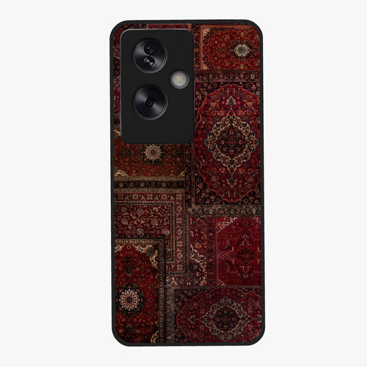 Persian Velvet Tale Glass Case showing flat back view with luxurious Persian velvet pattern artwork and glossy glass finish.