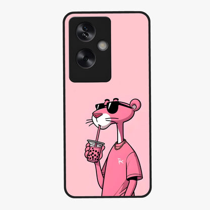 Pink Panther Glass Case showing flat back view with iconic pink panther artwork and glossy glass finish.