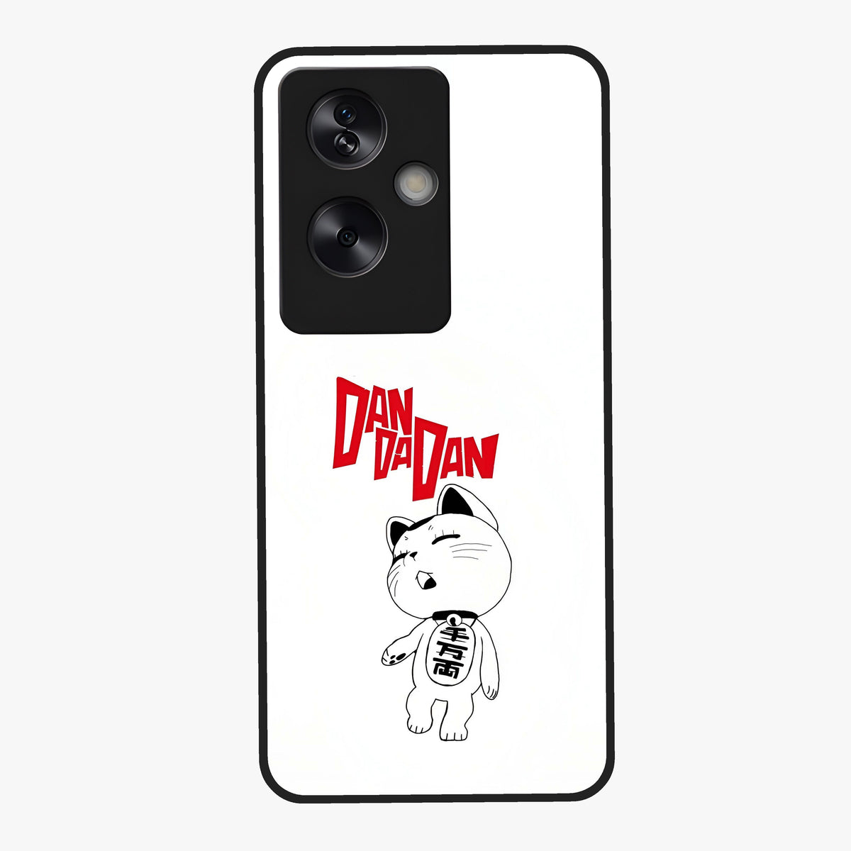 Playful Spirit Charm Glass Case showing flat back view with cheerful charm themed artwork and glossy glass finish.