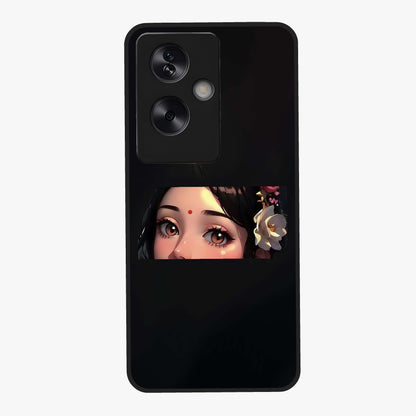 Radha Divine Embrace Glass Case showing flat back view with devotional Radha artwork and glossy glass finish.