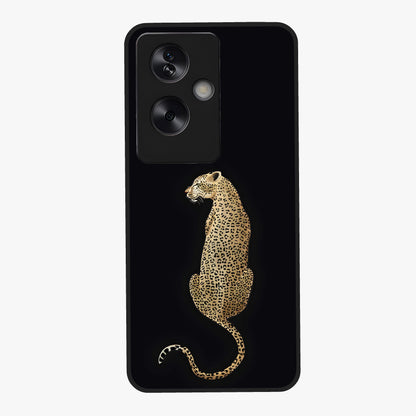 Regal Leopard Glass Case showing flat back view with bold leopard artwork and glossy glass finish.