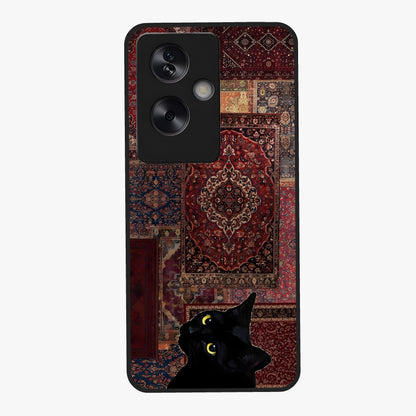 Regal Magic Cat Apple Glass Case showing flat back view with magical cat artwork holding apple and glossy glass finish.
