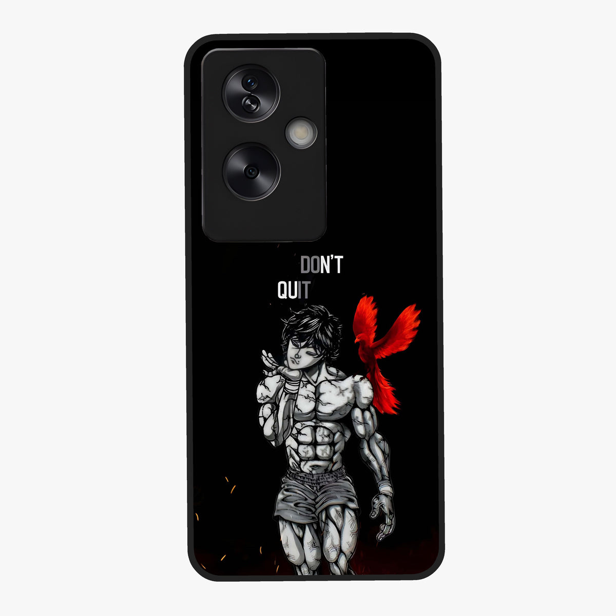 Rise Beyond Limits Glass Case showing flat back view with motivational typography artwork and glossy glass finish.
