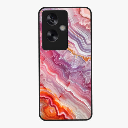 Rose Quartz Marble Glass Case showing flat back view with pink marble quartz texture artwork and glossy glass finish.