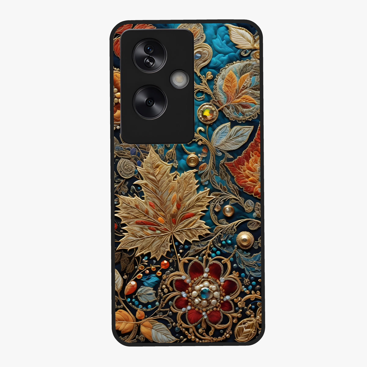 Royal Jewel Garden Glass Case showing flat back view with decorative floral garden artwork and glossy glass finish.