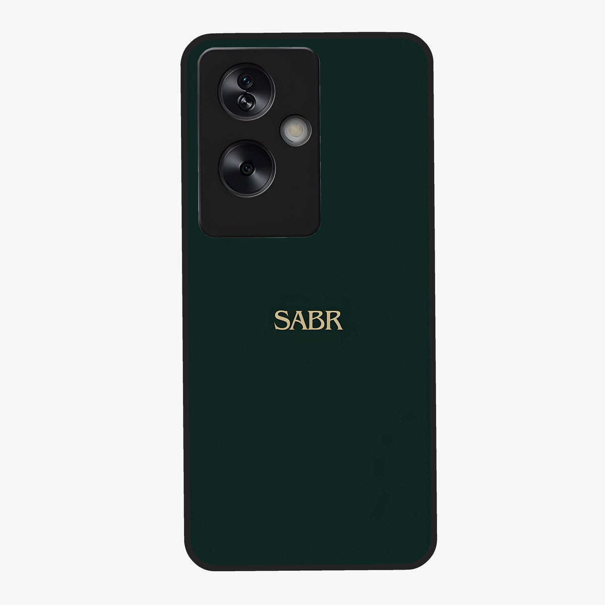 Sabr Minimal Patience Glass Case showing flat back view with minimalist typography artwork and glossy glass finish.