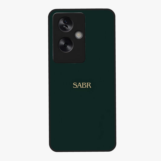 Sabr Minimal Patience Glass Case showing flat back view with minimalist typography artwork and glossy glass finish.