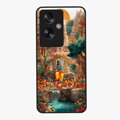 Sacred Sunlight Gods Glass Case showing flat back view with divine sunlight themed artwork and glossy glass finish.