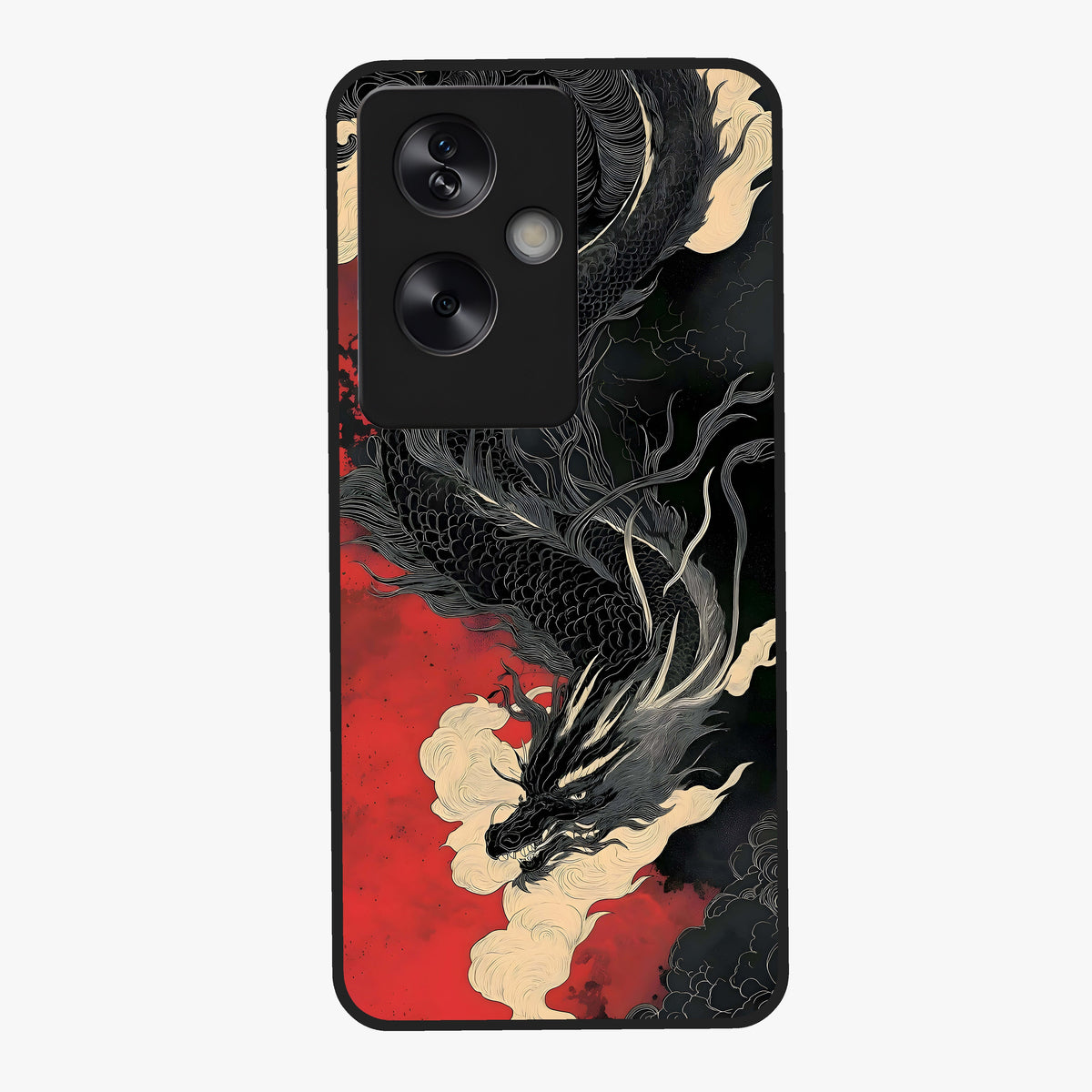 Shadow Dragon Fury Glass Case showing flat back view with fierce dragon artwork and glossy glass finish.