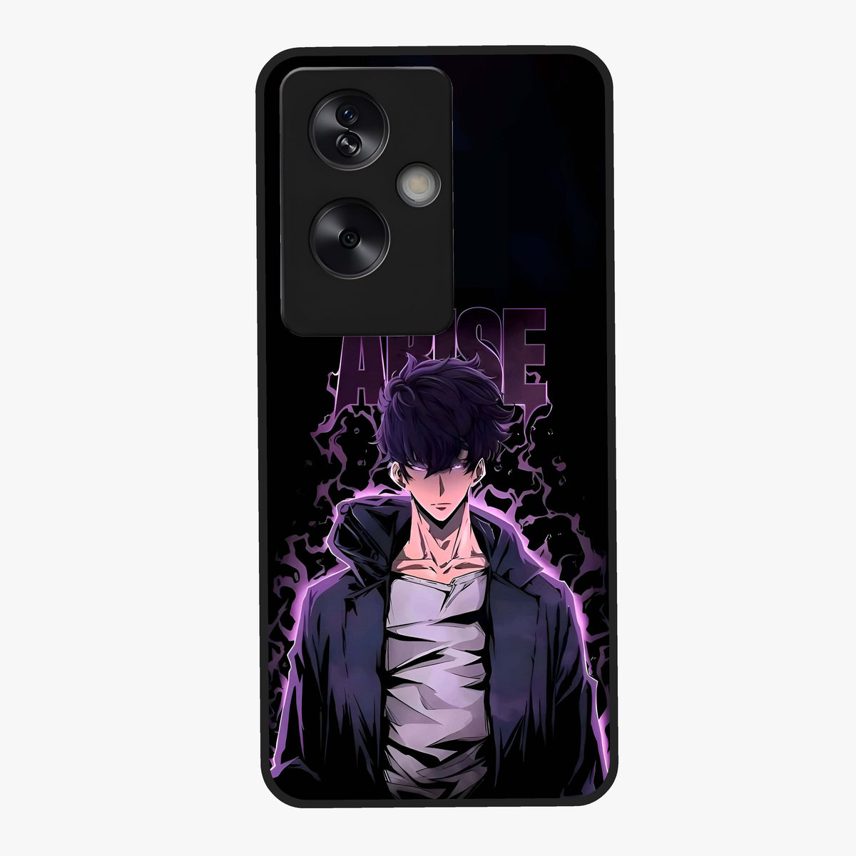 Shadow Monarch Awakening Glass Case showing flat back view with powerful dark monarch themed artwork and glossy glass finish.