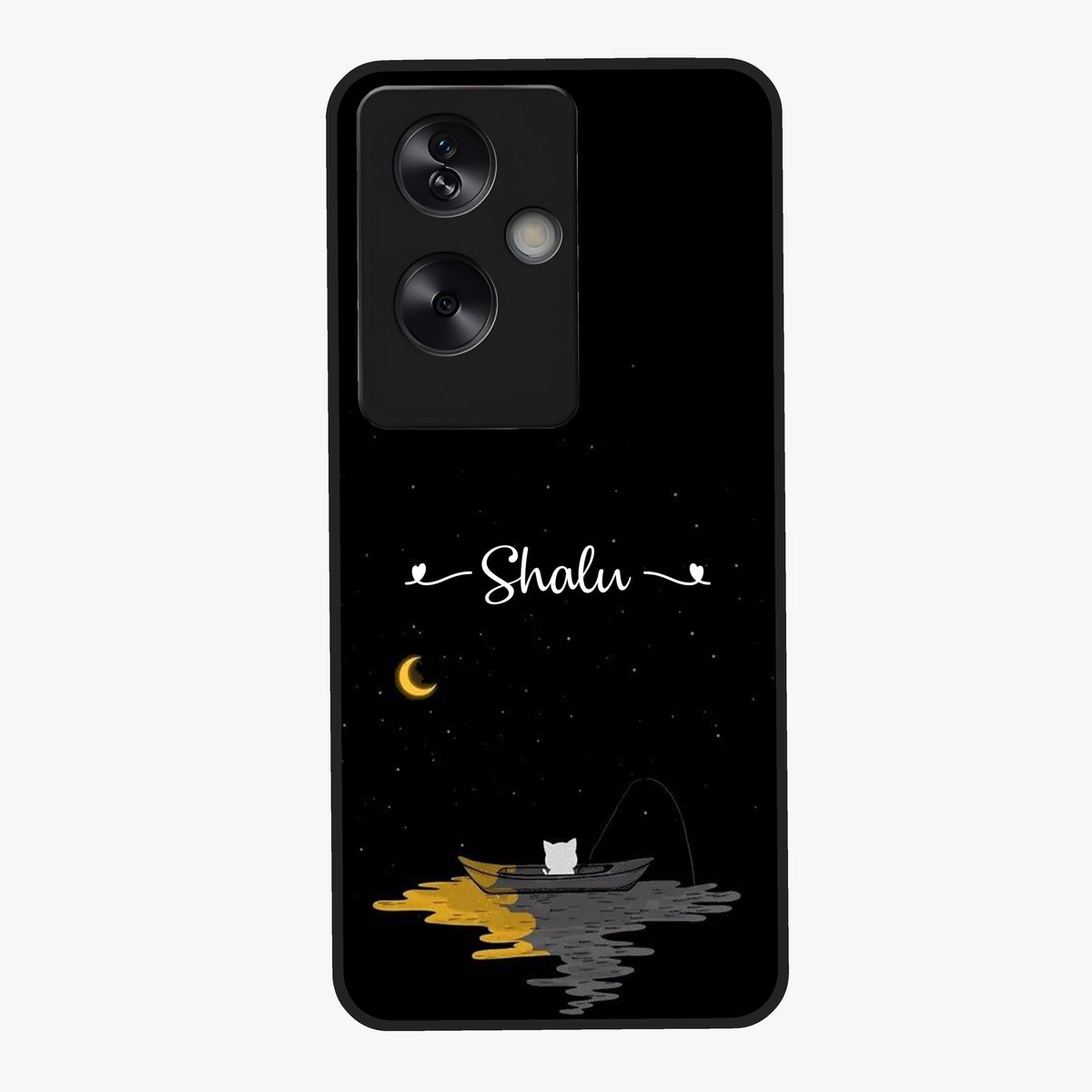Silent Night Row Glass Case showing flat back view with calm night themed artwork and glossy glass finish.