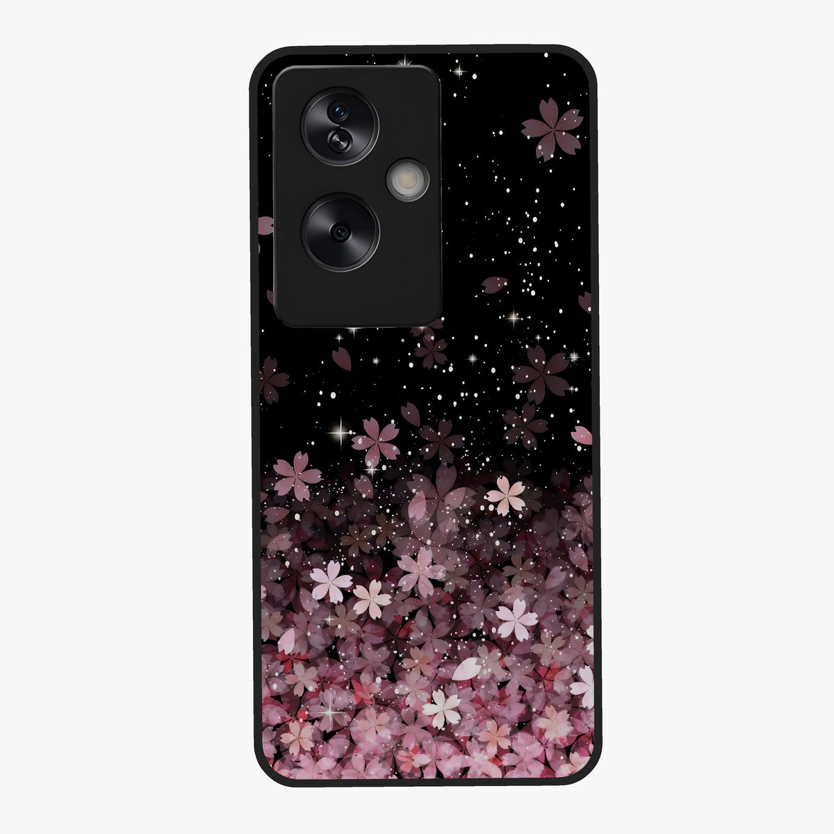 Small Starry Flowers Glass Case showing flat back view with delicate starry floral artwork and glossy glass finish.