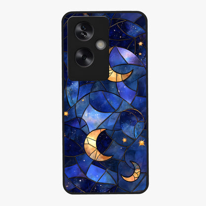 Starlit Sky Tapestry Glass Case showing flat back view with decorative starry sky tapestry artwork and glossy glass finish.