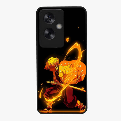 Thunder Flame Execution Glass Case showing flat back view with powerful flame and lightning artwork and glossy glass finish.