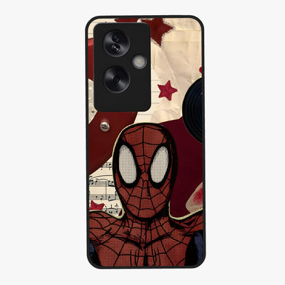 Web Warrior Vibes Glass Case showing flat back view with superhero inspired web themed artwork and glossy glass finish.