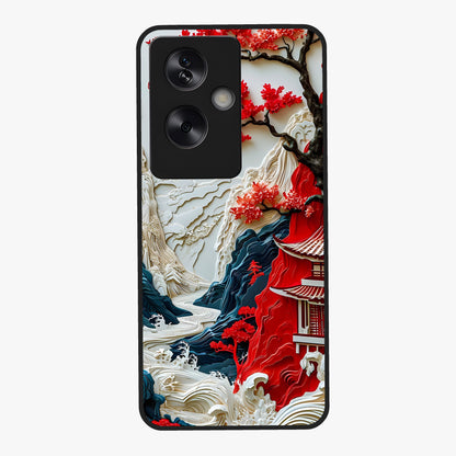 Whispers Of Sakura Waves Glass Case showing flat back view with cherry blossom wave artwork and glossy glass finish.