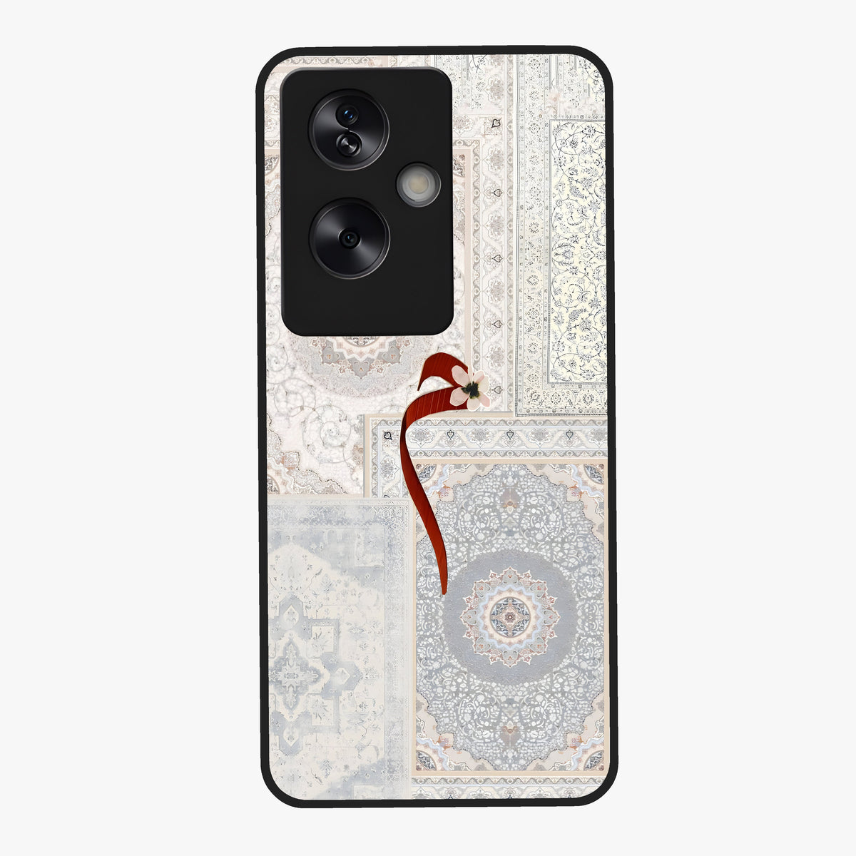 White Aesthetic Bow Glass Case showing flat back view with minimal bow artwork and glossy glass finish.