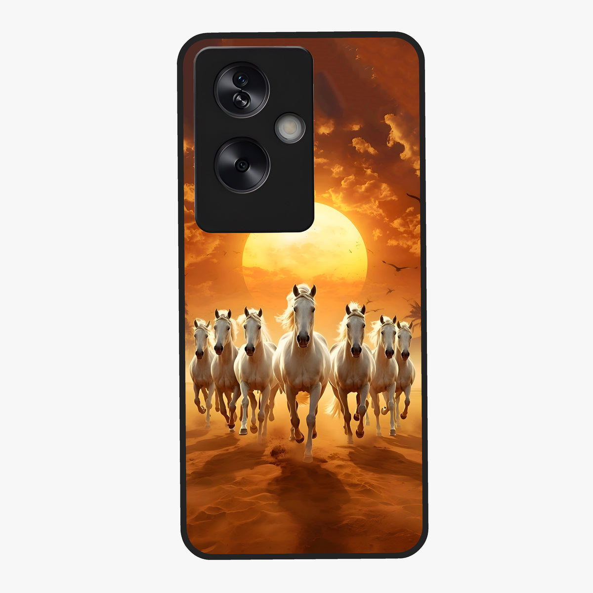 Wild Sunset Majesty Glass Case showing flat back view with majestic sunset landscape artwork and glossy glass finish.