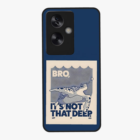 Worry Less Swim Glass Case showing flat back view with playful motivational artwork and glossy glass finish.