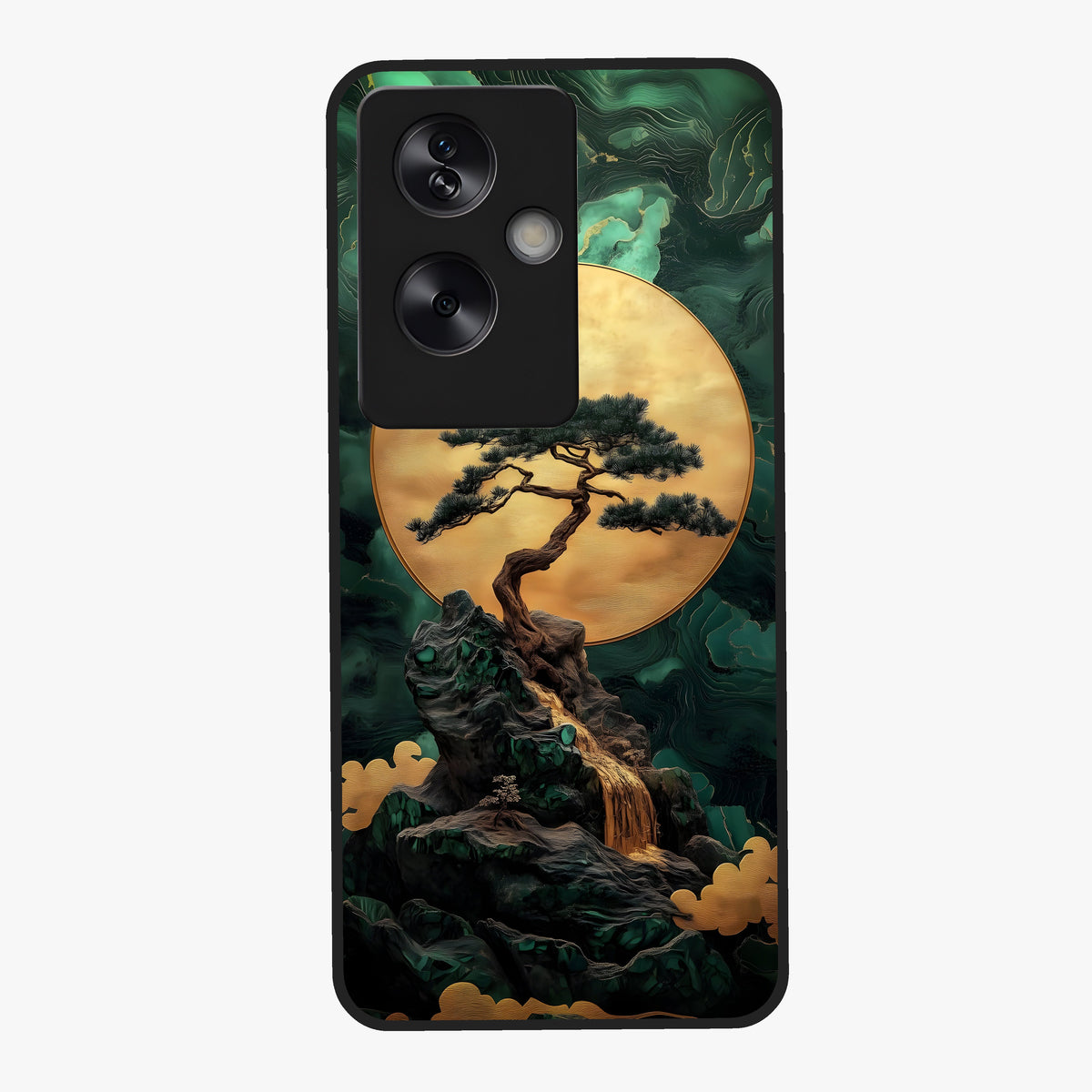 Zen Moon Rise Glass Case showing flat back view with calm moonrise artwork and glossy glass finish.