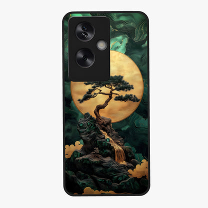 Zen Moon Rise Glass Case showing flat back view with calm moonrise artwork and glossy glass finish.