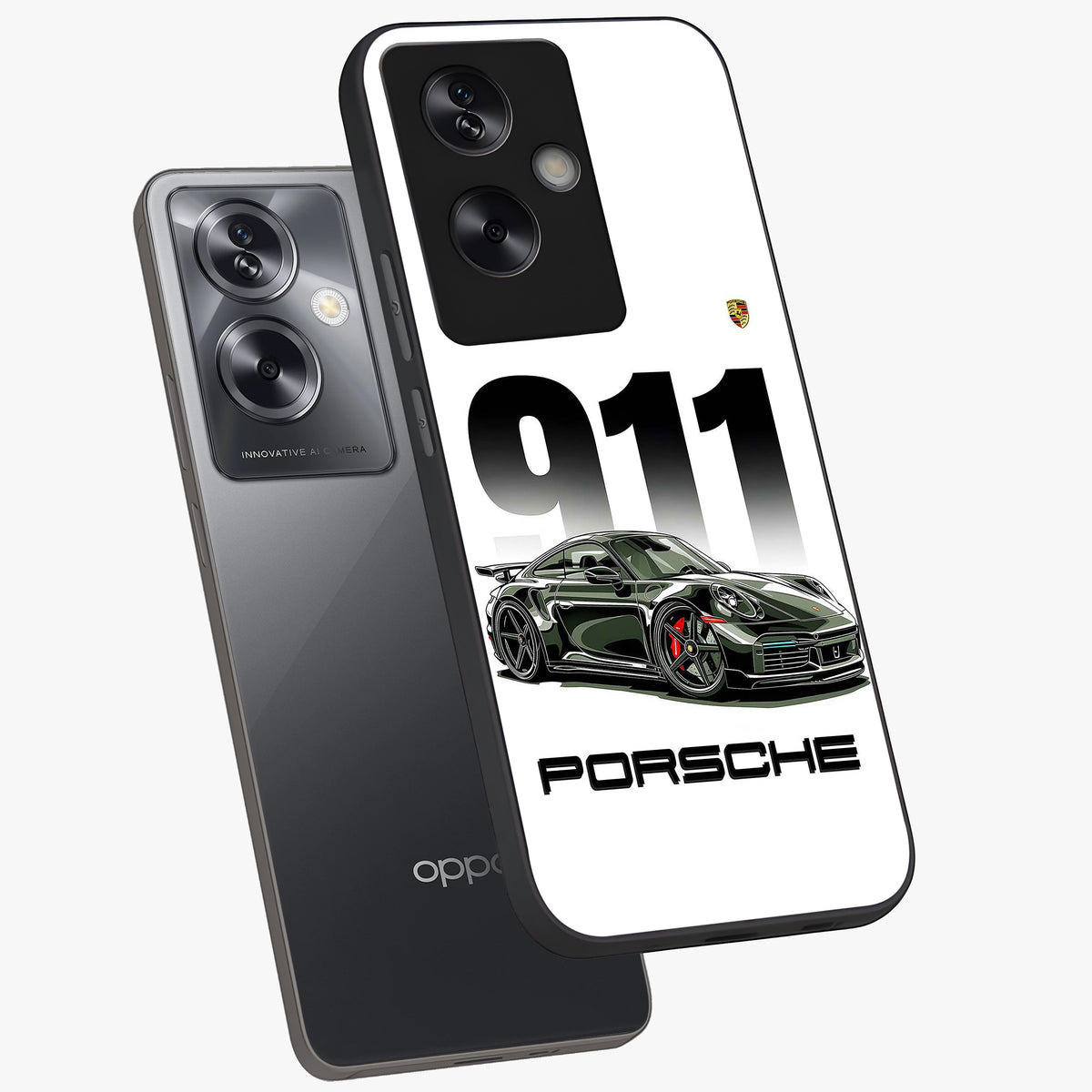 911 Turbo Dominance Glass Case displayed in premium angled mockup highlighting sporty car illustration and sleek glass surface.