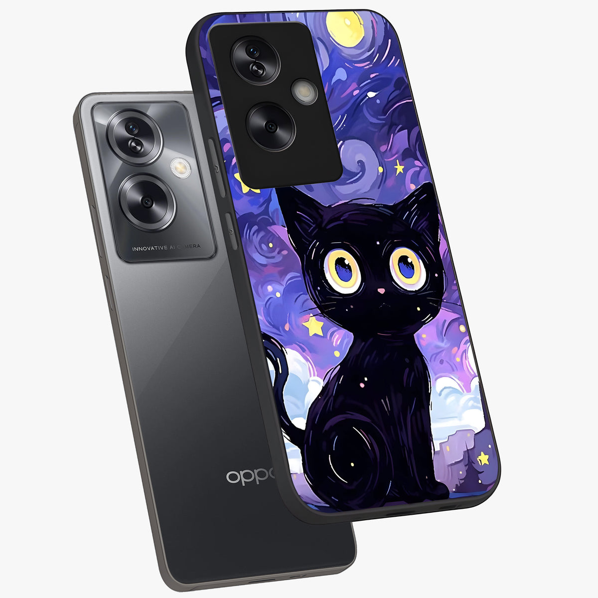 Abstract Cat Art Glass Case displayed in angled mockup highlighting modern abstract cat artwork and sleek glass surface.