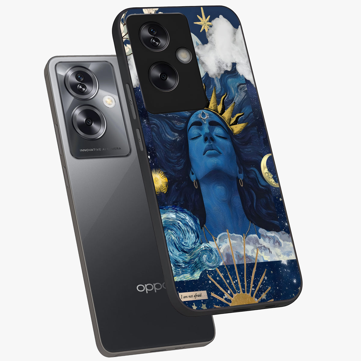 Aesthetic Lord Shiva Glass Case displayed in angled mockup highlighting spiritual Shiva illustration and sacred aesthetic design.