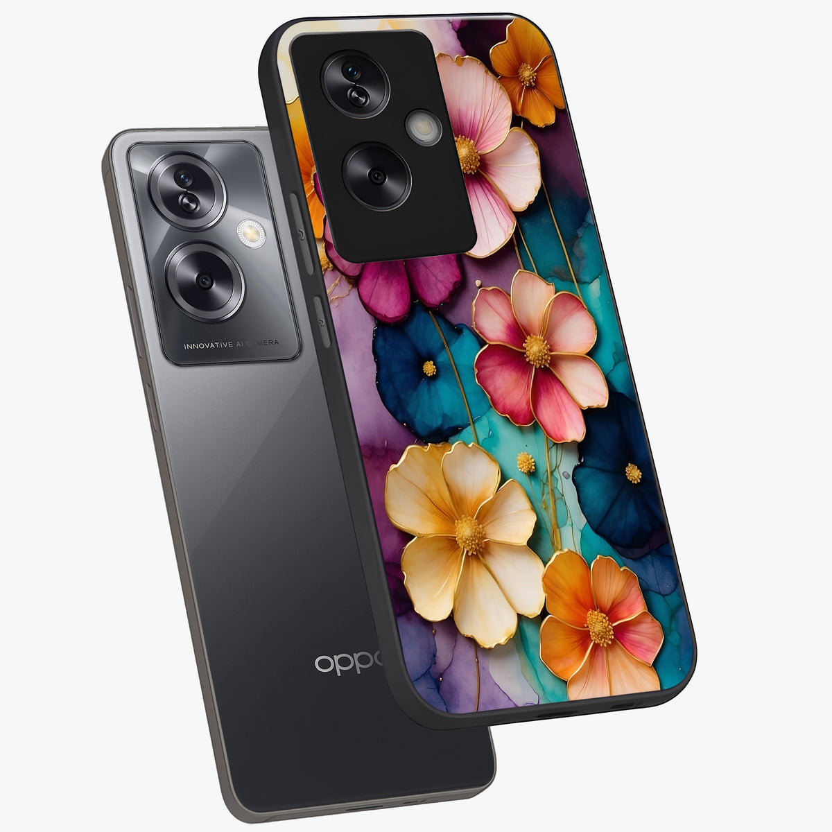 Artlyn Grace Flower Pattern Glass Case displayed in angled mockup highlighting delicate flower pattern design and smooth glass surface.