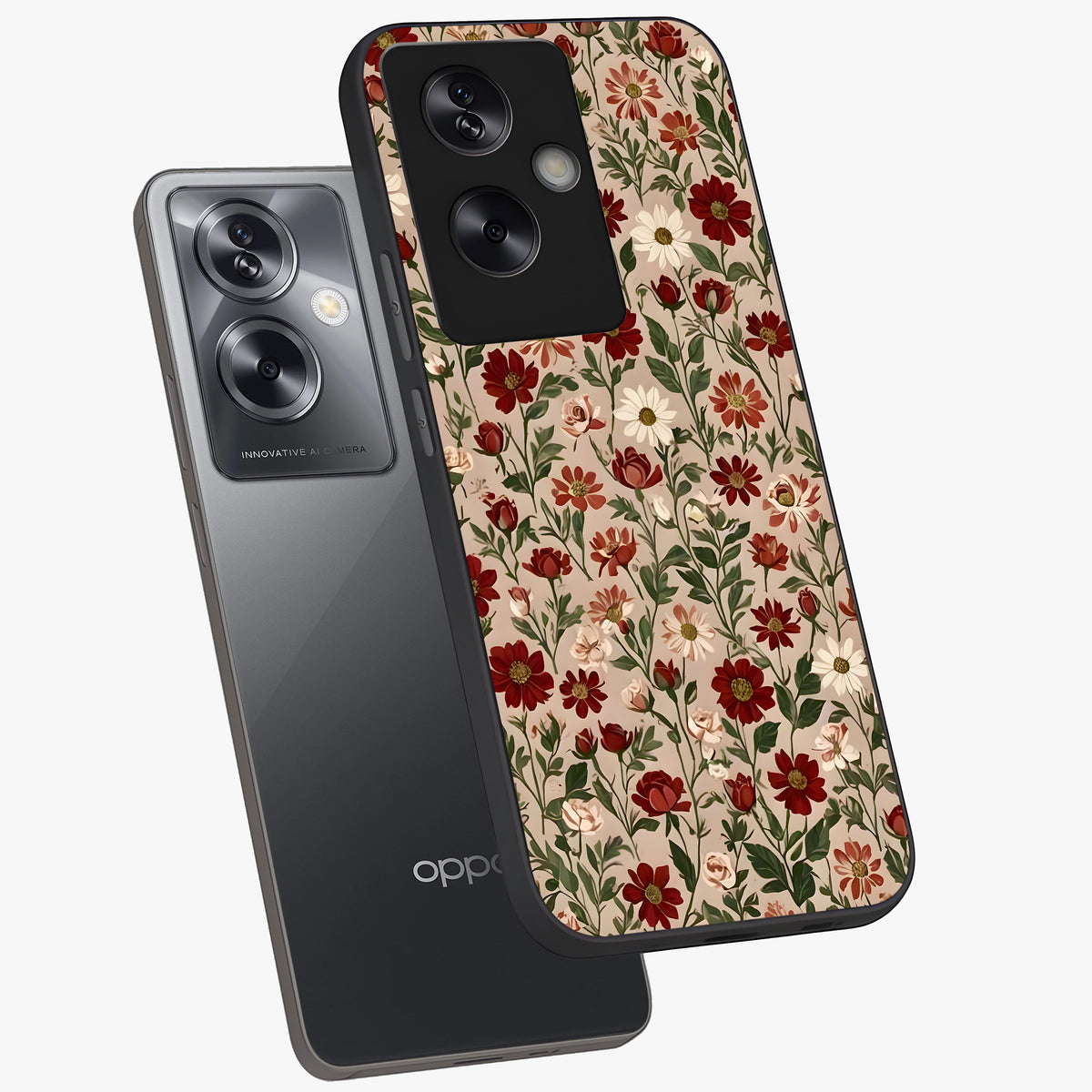 Biege Flower With Leaf Glass Case displayed in angled mockup highlighting minimal floral leaf design and elegant aesthetic.