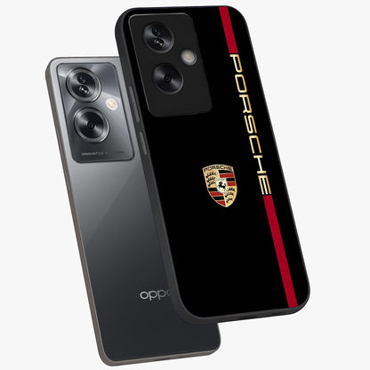 Black Minimal Porsche Glass Case displayed in angled mockup highlighting modern minimal car illustration and clean aesthetic design.