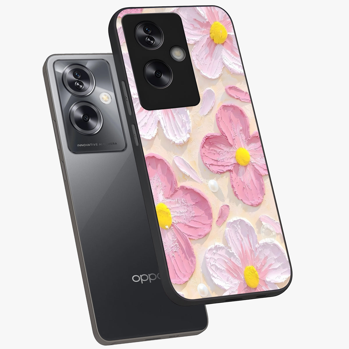 Blush Bloom Texture Glass Case displayed in angled mockup highlighting subtle bloom pattern with aesthetic pastel design.