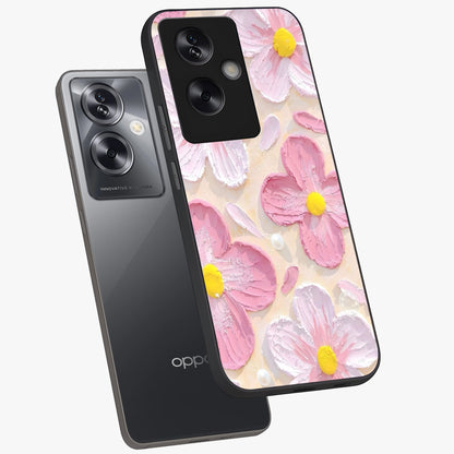 Blush Bloom Texture Glass Case displayed in angled mockup highlighting subtle bloom pattern with aesthetic pastel design.