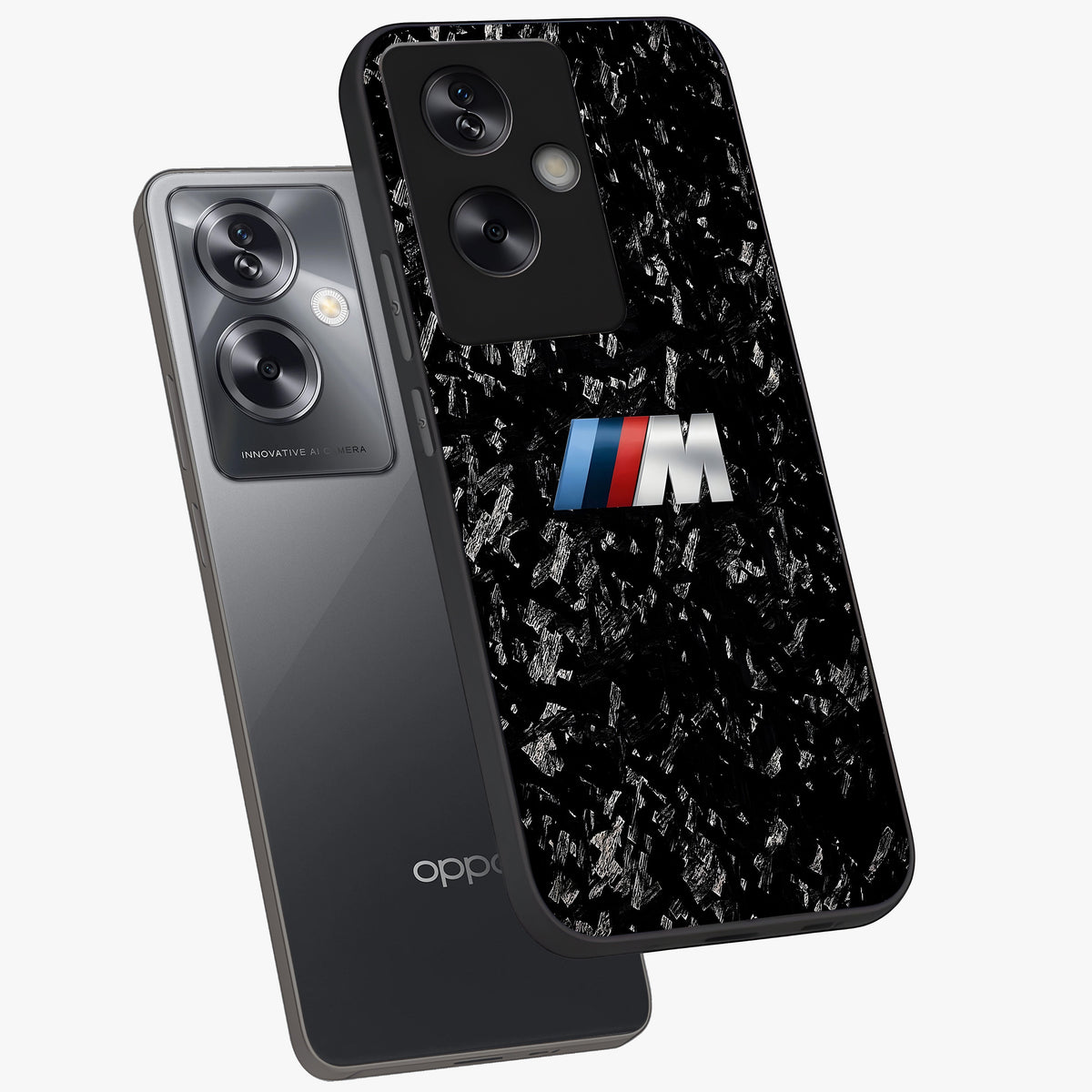 Carbon Speed Mark Glass Case displayed in angled mockup highlighting racing inspired carbon design and sleek aesthetic style.