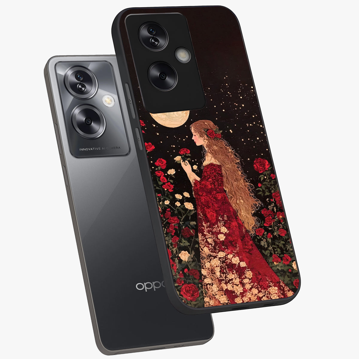 Crimson Dreams Glass Case displayed in angled mockup highlighting soft crimson aesthetic design with artistic theme.