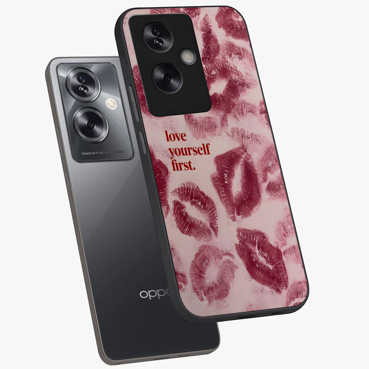 Crimson Kiss Love Glass Case displayed in angled mockup highlighting bold love inspired design with modern aesthetic style.