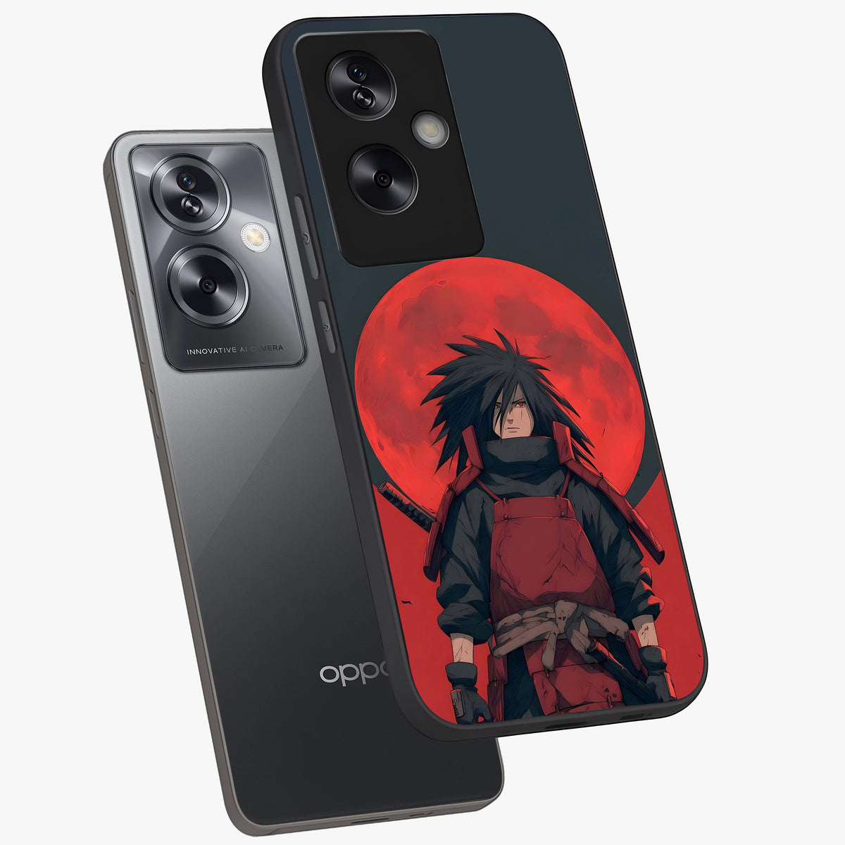 Crimson Moon Warlord Glass Case displayed in angled mockup highlighting dramatic crimson moon design with fantasy aesthetic.