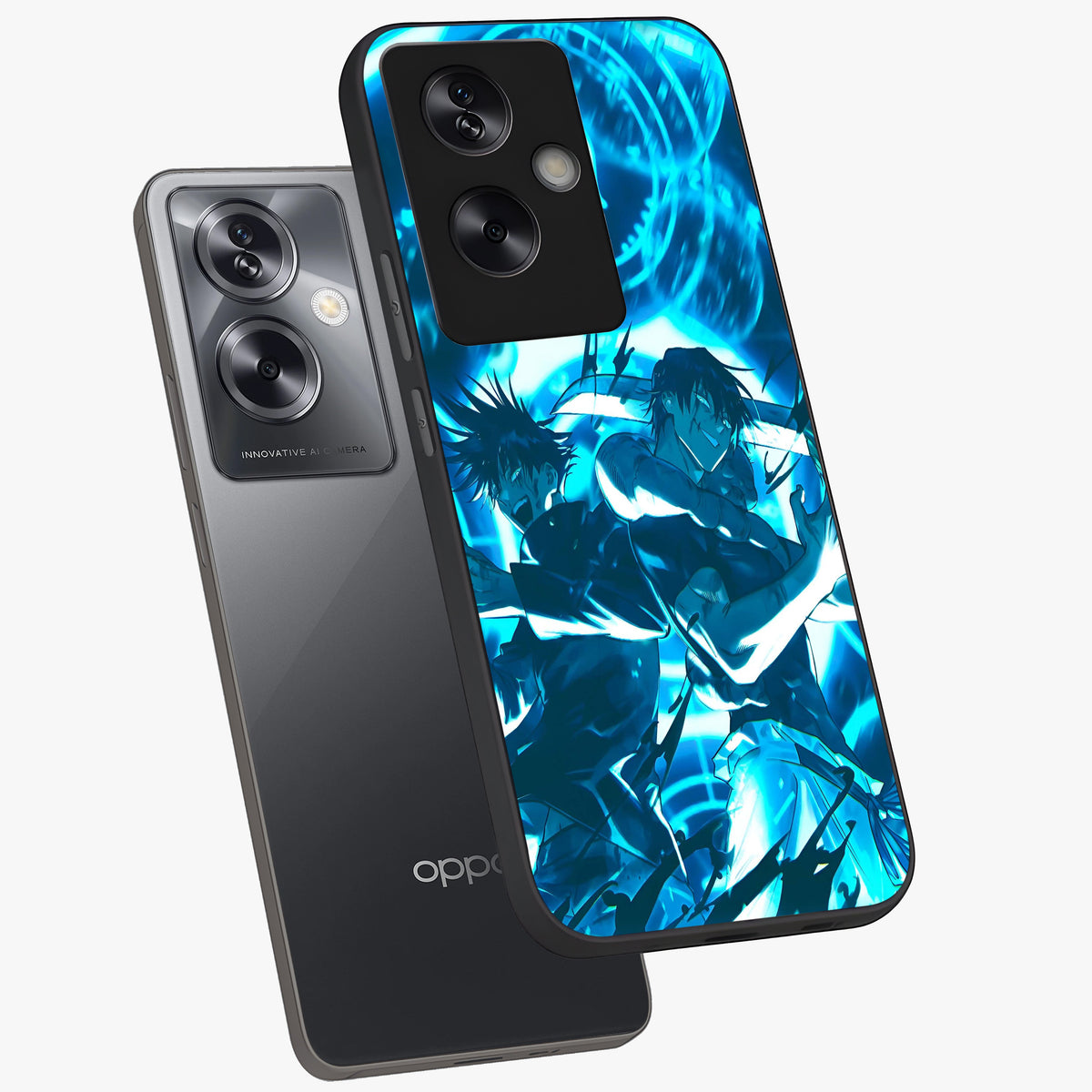 Cursed Energy Clash Glass Case displayed in angled mockup highlighting powerful battle inspired graphic with anime style aesthetic.