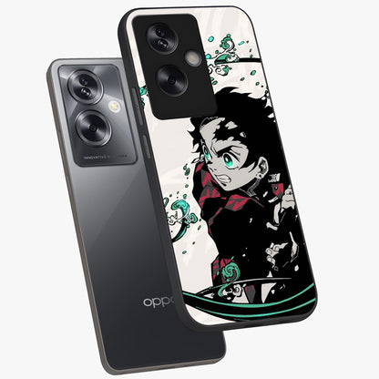 Demon Slayer Glass Case displayed in angled mockup highlighting dramatic anime character design with action aesthetic.