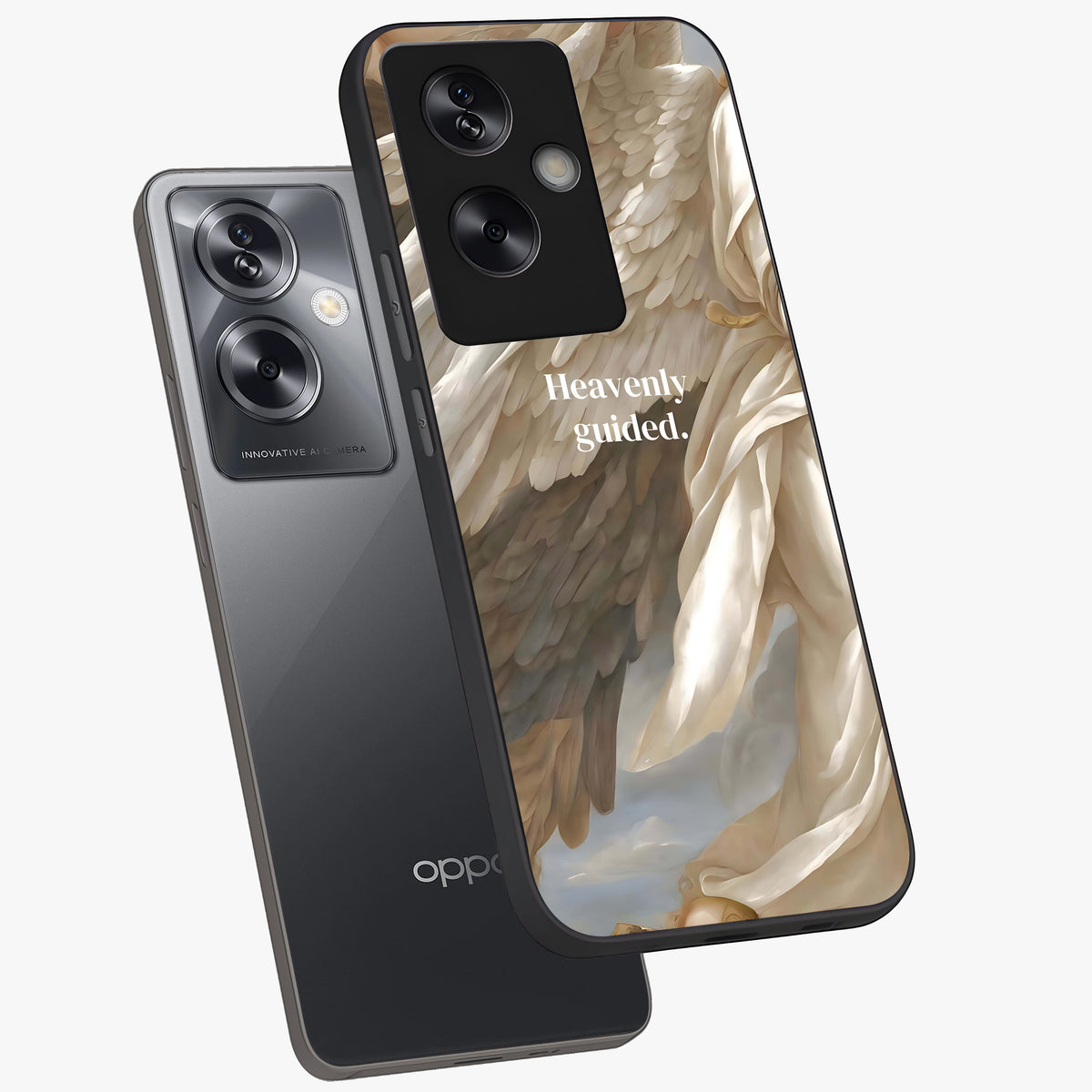 Divine Winged Grace Glass Case displayed in angled mockup highlighting graceful wing design with divine aesthetic style.