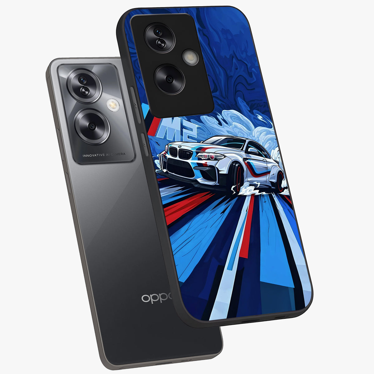 Drift Power Rush Glass Case displayed in angled mockup highlighting powerful drift car design with sporty aesthetic style.